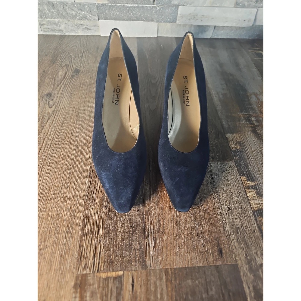 ST. JOHN Navy Blue Suede Pointed Toe Heels Pumps Made In Italy Luxury Sz 9.5
